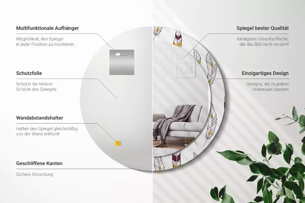 Kerek dísztükör Tollak