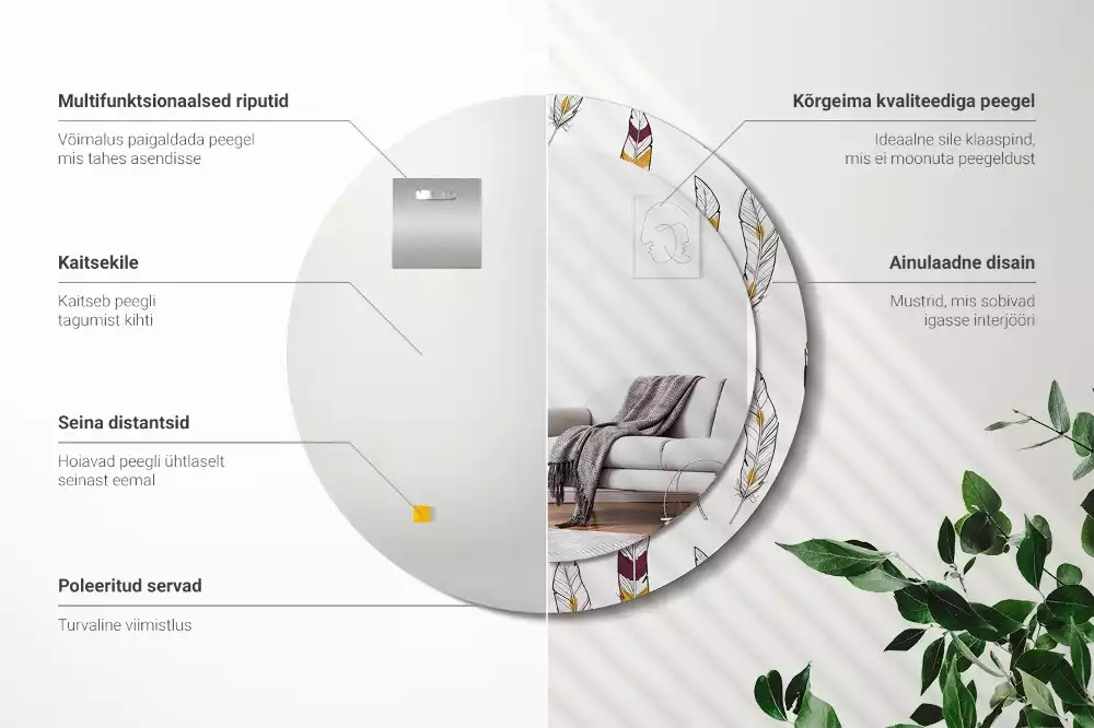 Kerek dísztükör Tollak