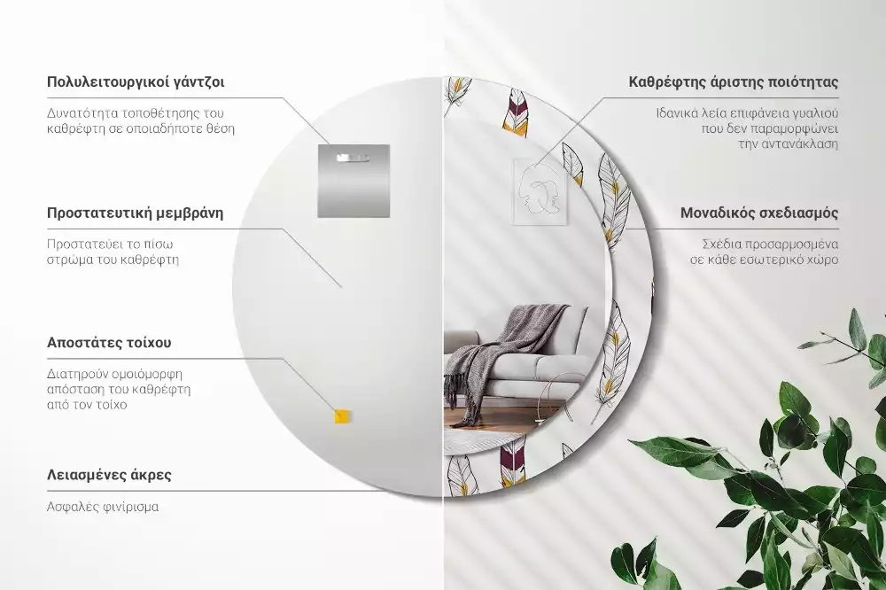 Kerek dísztükör Tollak