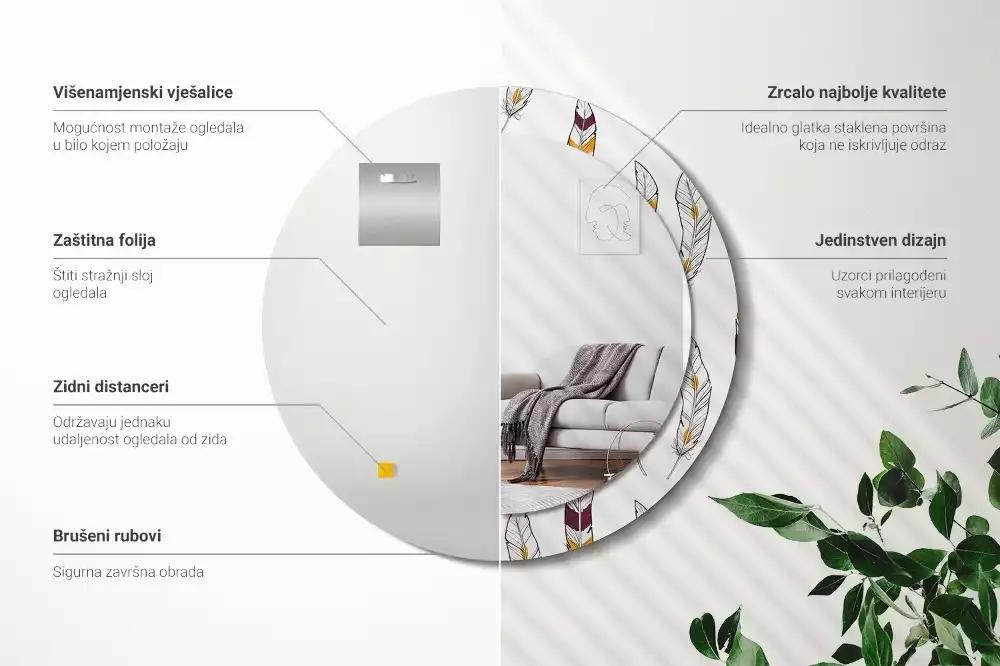 Kerek dísztükör Tollak