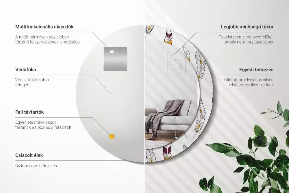 Kerek dísztükör Tollak