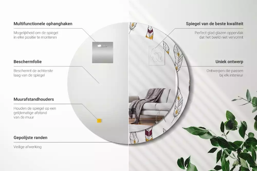 Kerek dísztükör Tollak