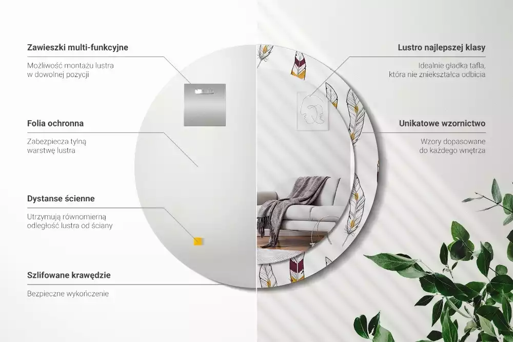 Kerek dísztükör Tollak