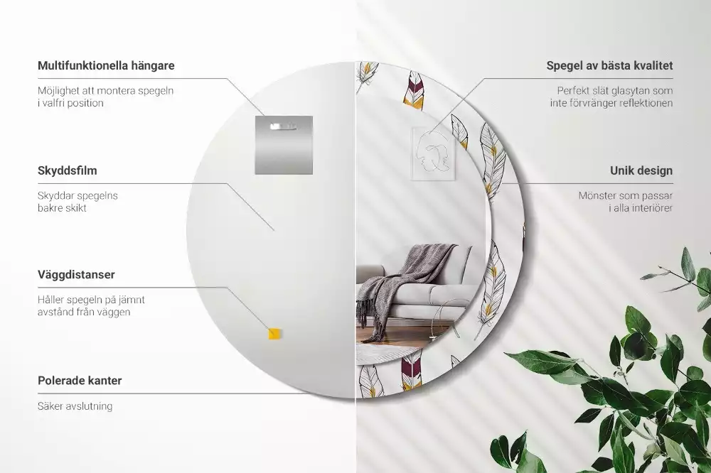 Kerek dísztükör Tollak