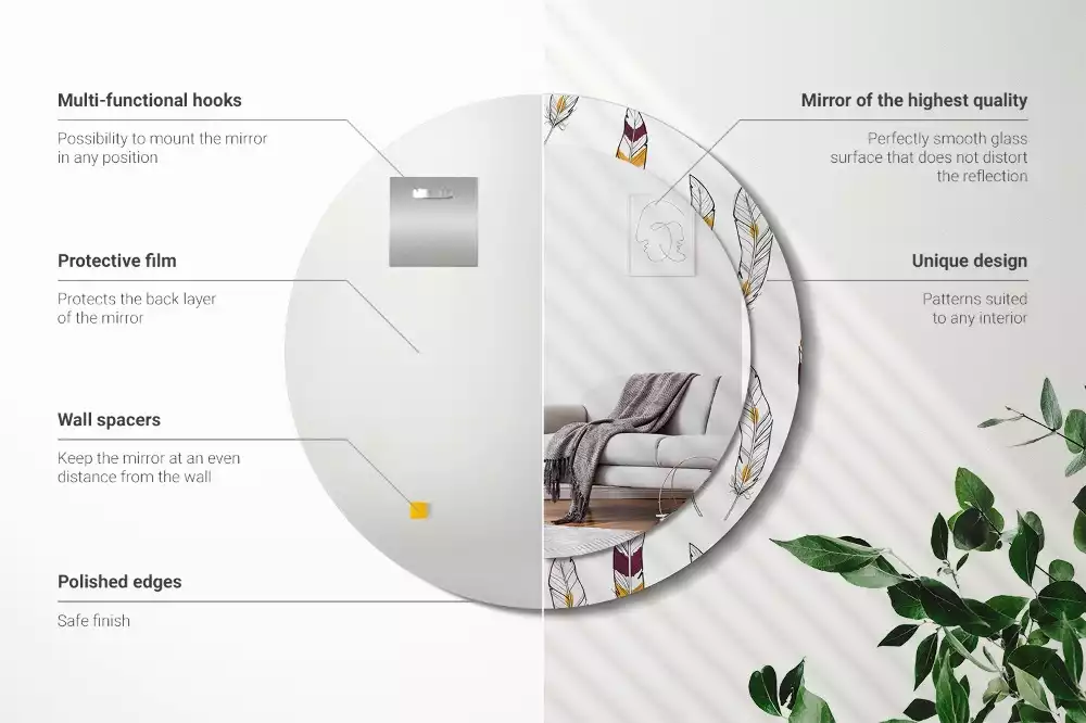 Kerek dísztükör Tollak