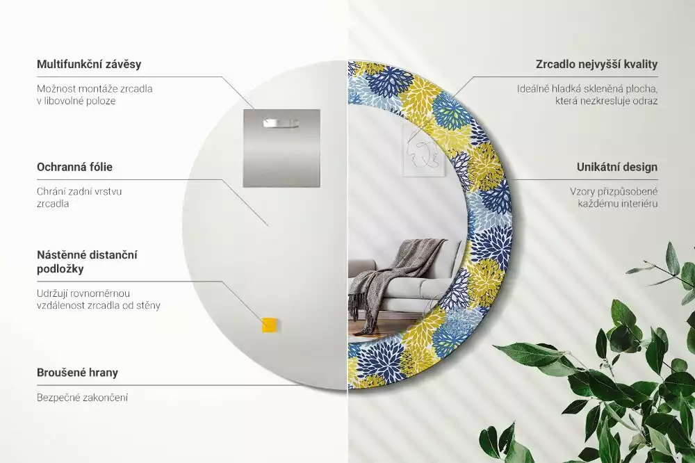 Kerek dísztükör Kék virágok