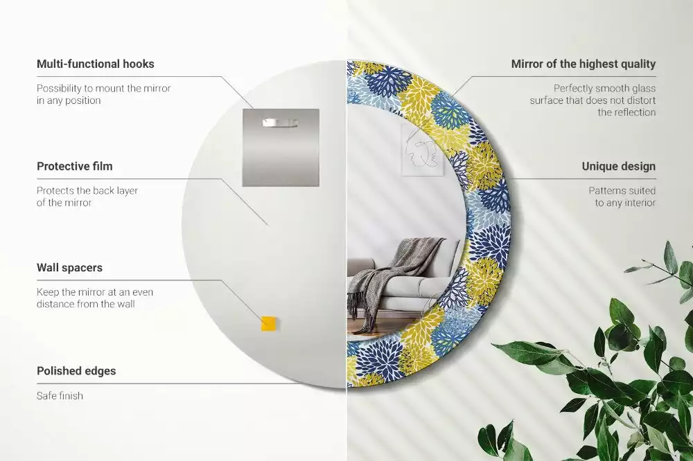 Kerek dísztükör Kék virágok