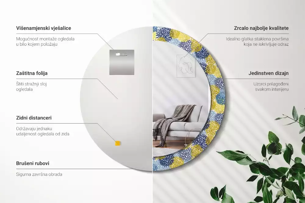 Kerek dísztükör Kék virágok