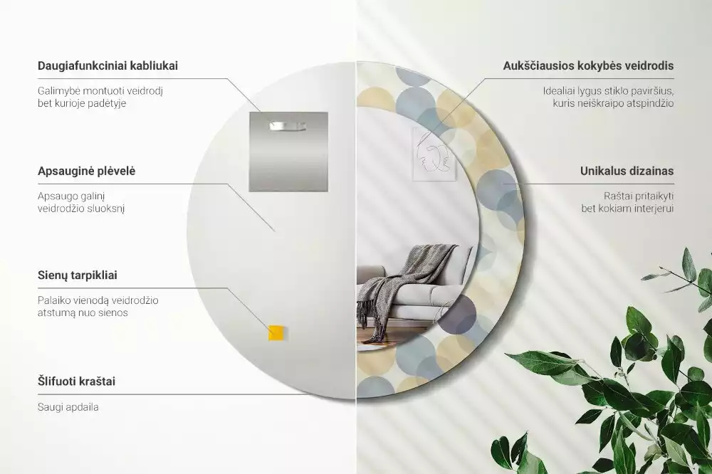 Kerek díszes tükör Geometriai körök