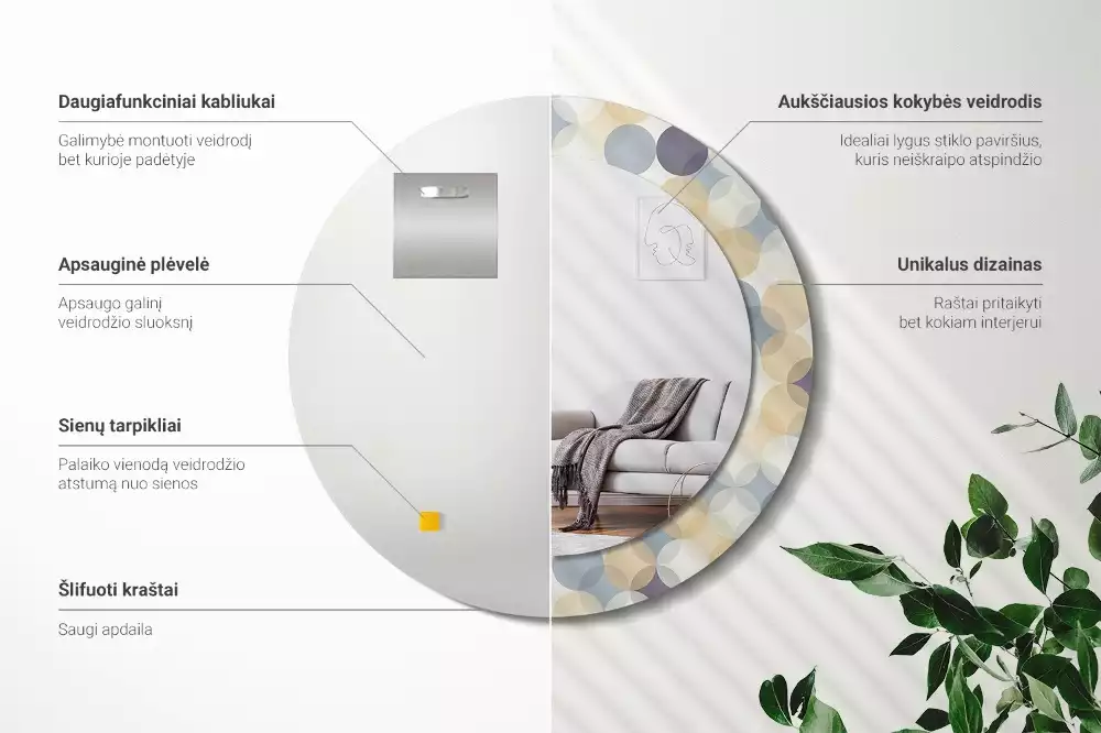 Kerek díszes tükör Geometriai körök