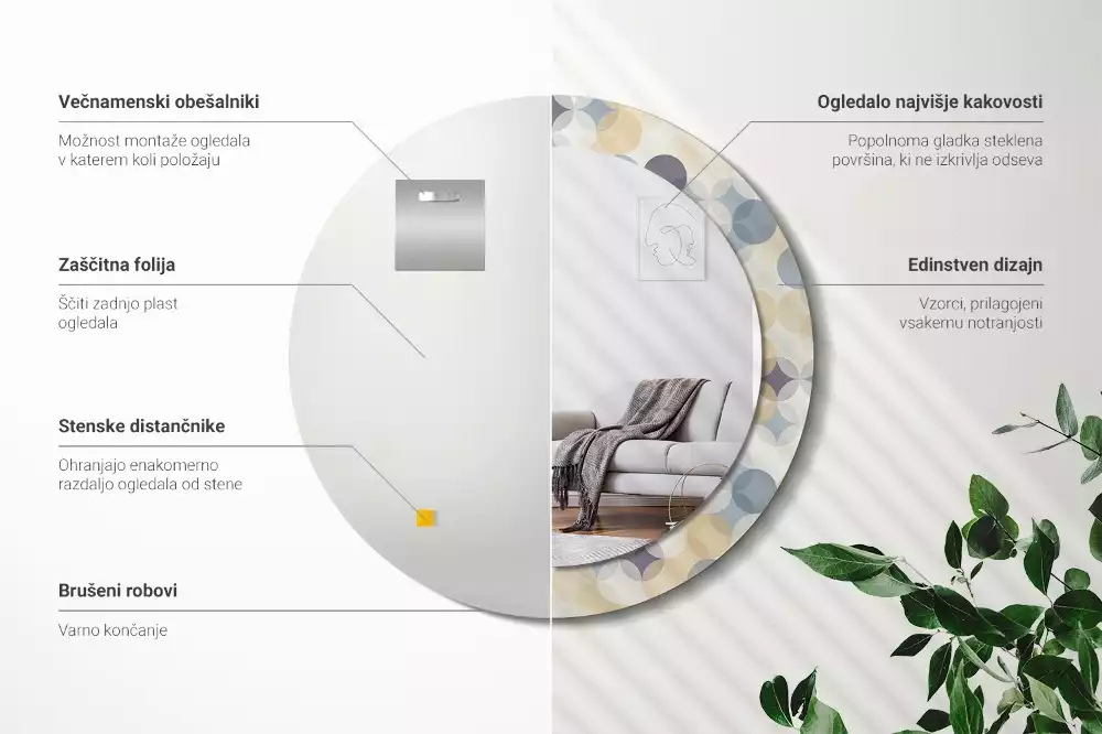 Kerek díszes tükör Geometriai körök