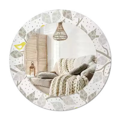 Kerek tükör fali dísz Sárga madarak az ágakon