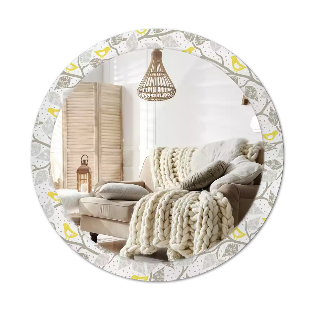 Kerek tükör fali dísz Sárga madarak az ágakon