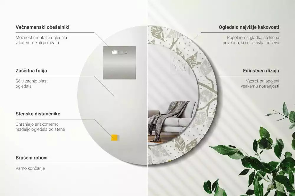 Kerek tükör fali dísz Sárga madarak az ágakon