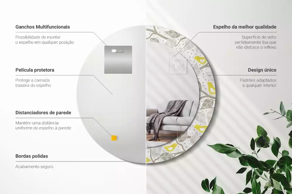 Kerek tükör fali dísz Sárga madarak az ágakon