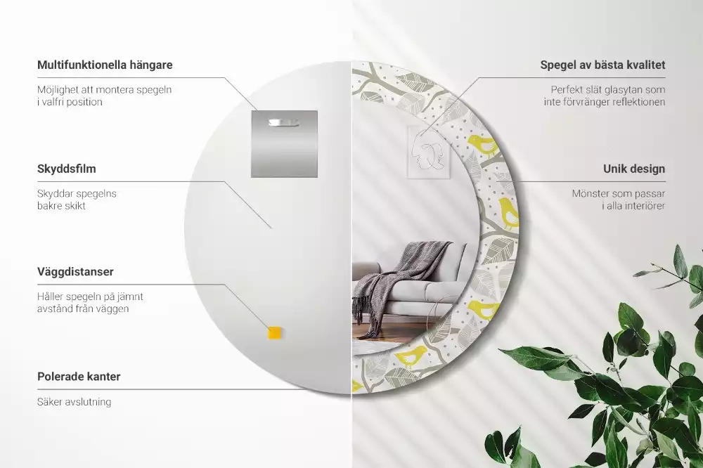 Kerek tükör fali dísz Sárga madarak az ágakon