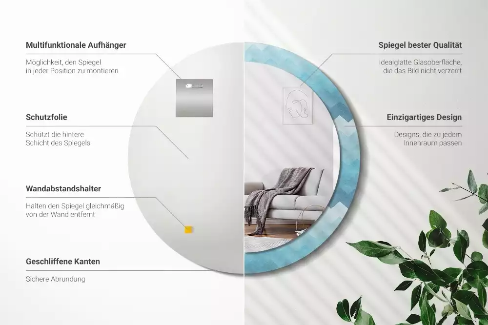 Kerek tükör fali dísz Kék csík