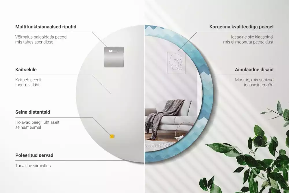 Kerek tükör fali dísz Kék csík