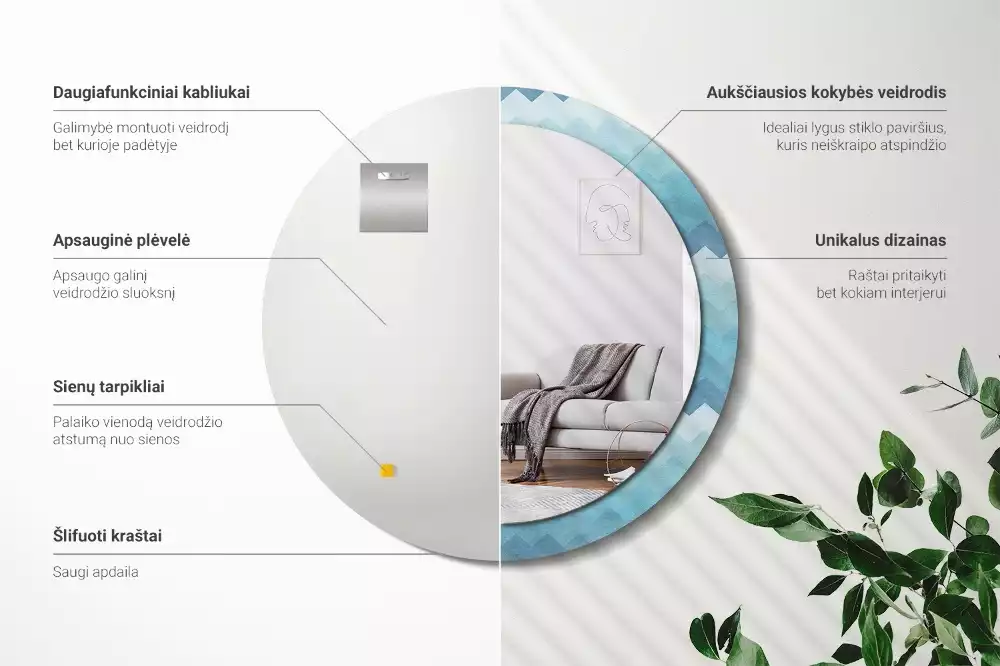 Kerek tükör fali dísz Kék csík