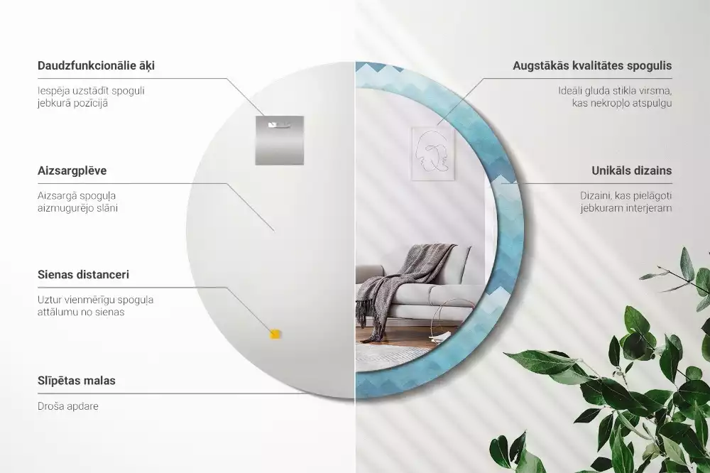 Kerek tükör fali dísz Kék csík