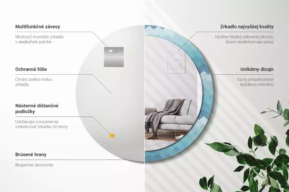 Kerek tükör fali dísz Kék csík