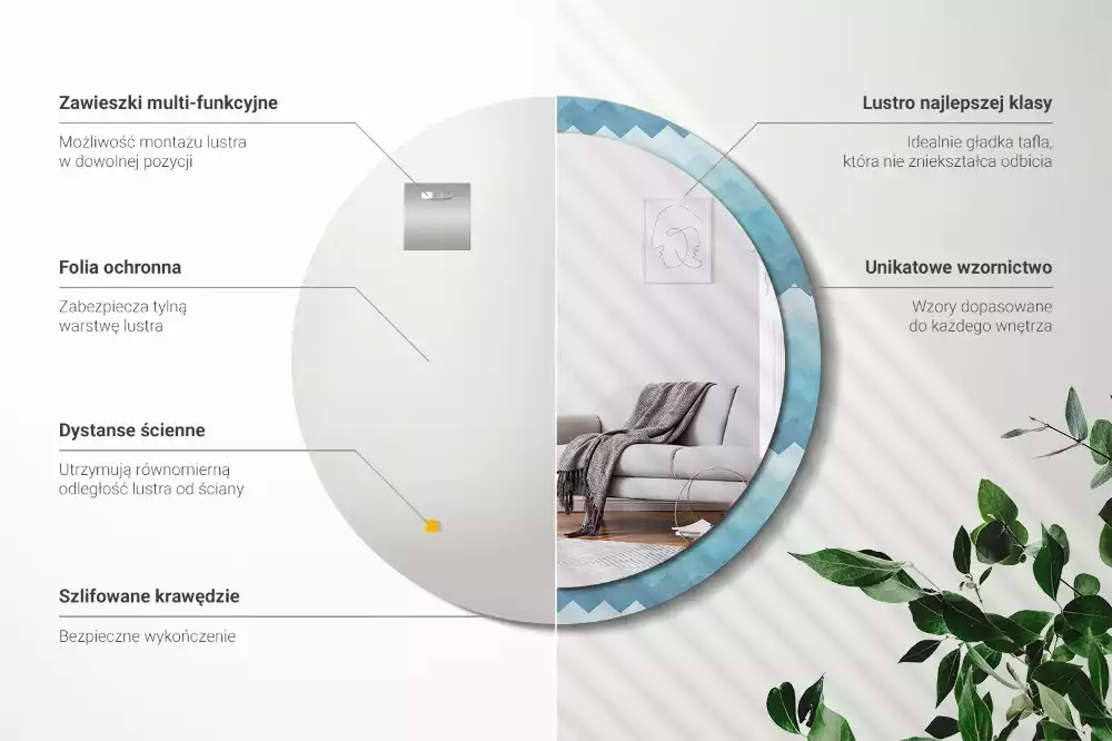 Kerek tükör fali dísz Kék csík