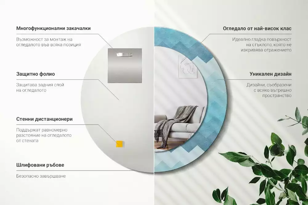 Kerek tükör fali dísz Kék csík