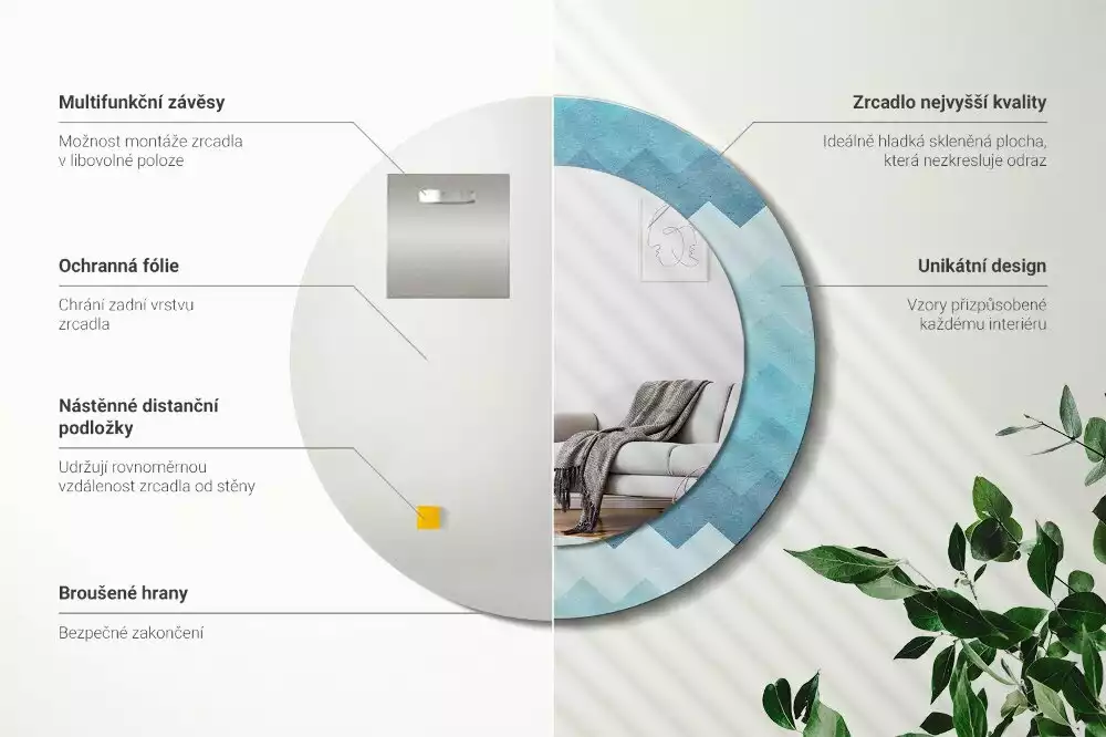 Kerek tükör fali dísz Kék csík