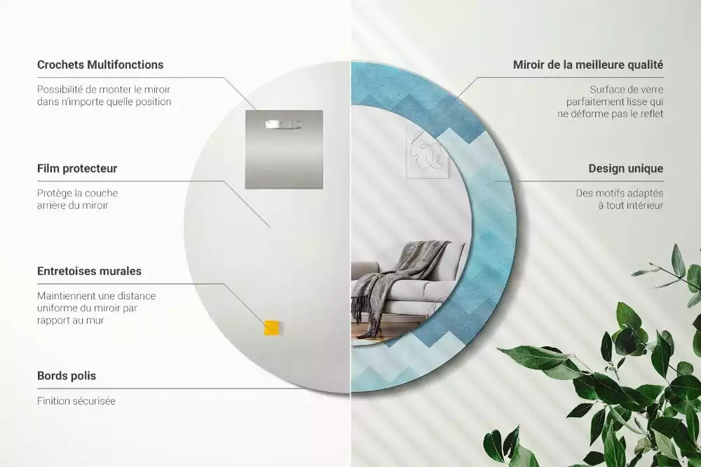 Kerek tükör fali dísz Kék csík