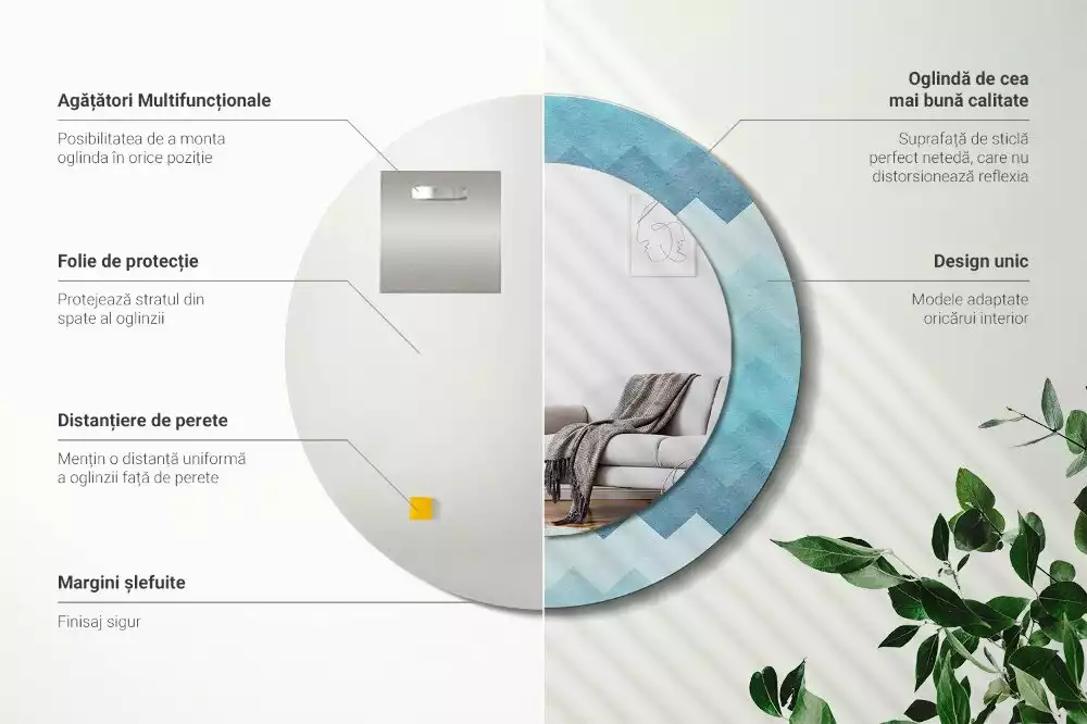 Kerek tükör fali dísz Kék csík