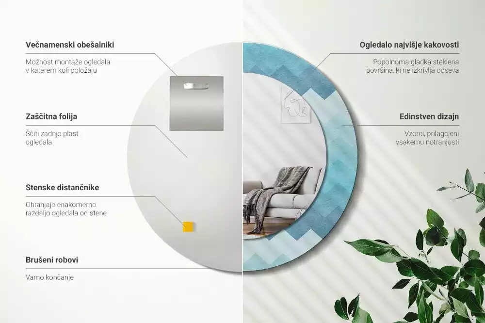 Kerek tükör fali dísz Kék csík