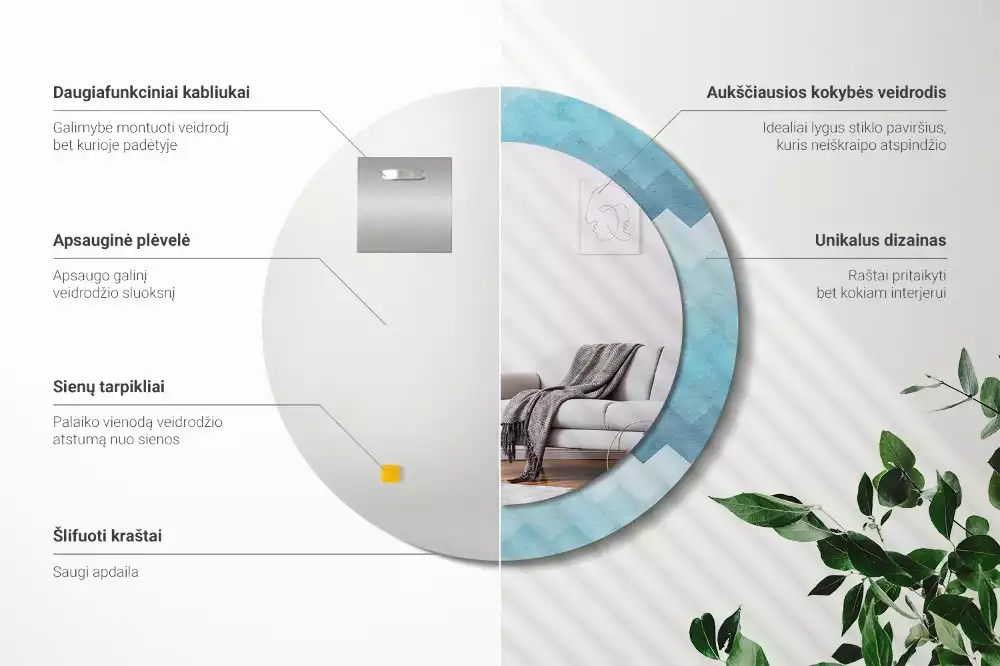 Kerek tükör fali dísz Kék csík