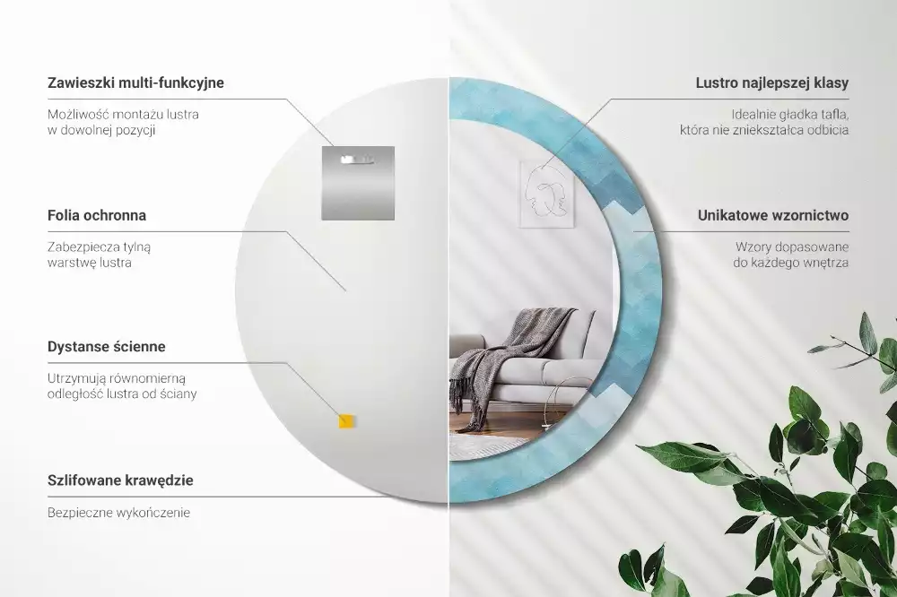 Kerek tükör fali dísz Kék csík