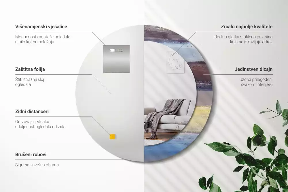 Kerek tükör fali dísz Absztrakt festészet