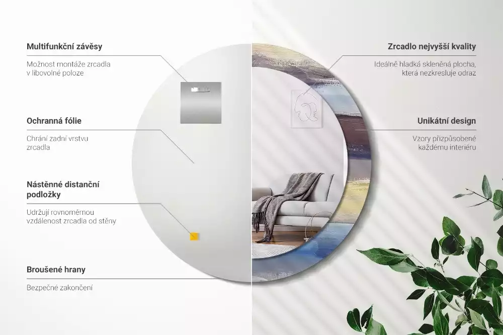 Kerek tükör fali dísz Absztrakt festészet