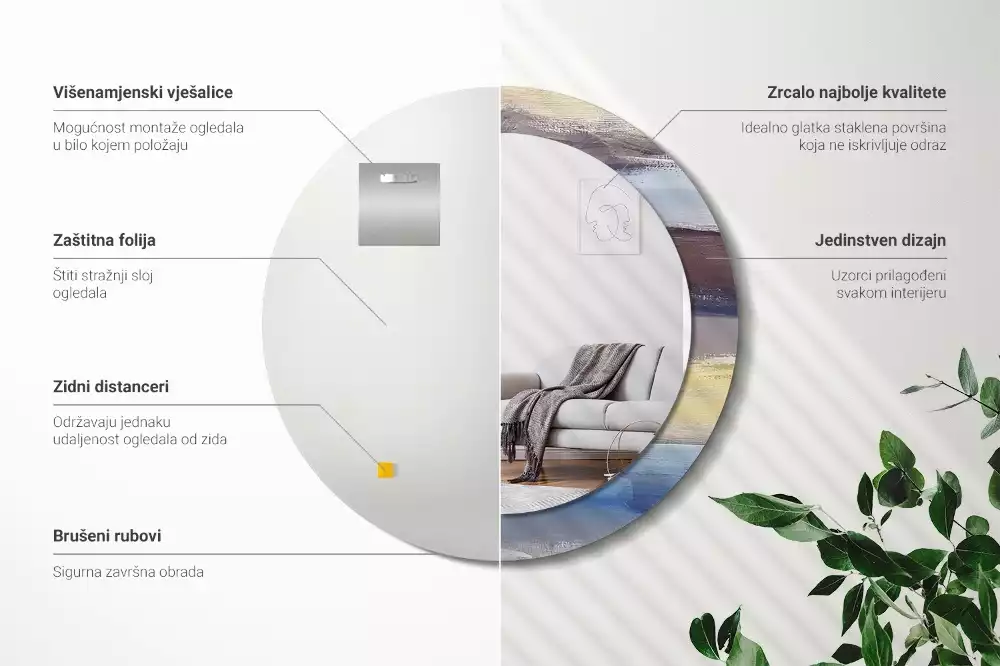 Kerek tükör fali dísz Absztrakt festészet