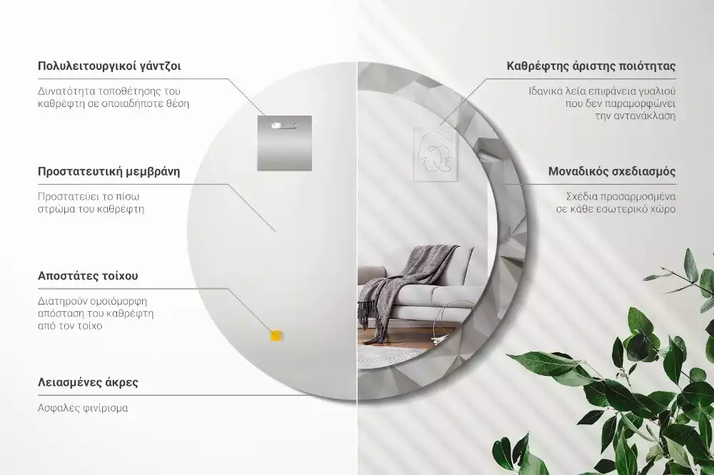 Kerek tükör fali dísz Absztrakt fehér kristály