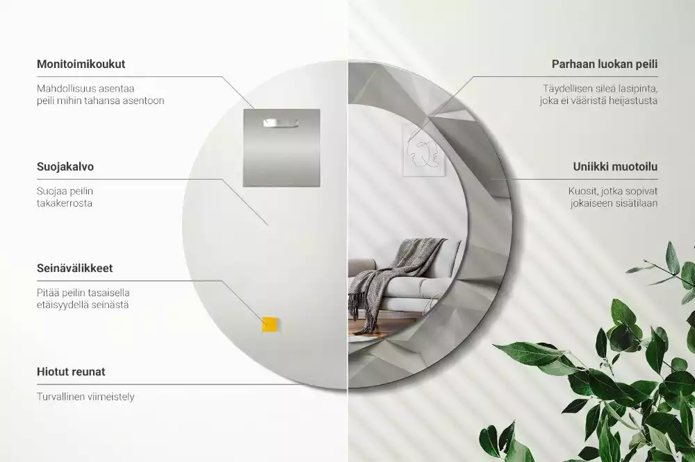 Kerek tükör fali dísz Absztrakt fehér kristály