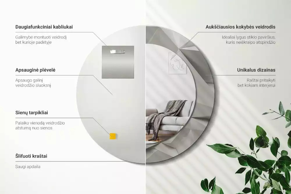 Kerek tükör fali dísz Absztrakt fehér kristály