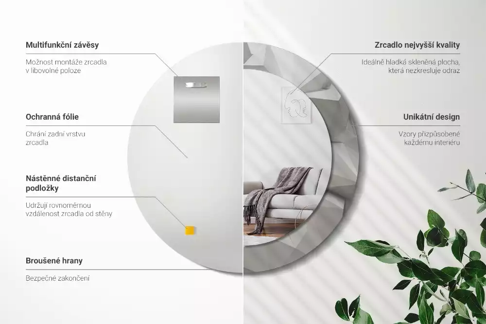 Kerek tükör fali dísz Absztrakt fehér kristály