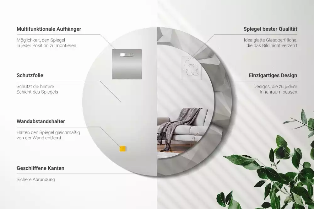 Kerek tükör fali dísz Absztrakt fehér kristály