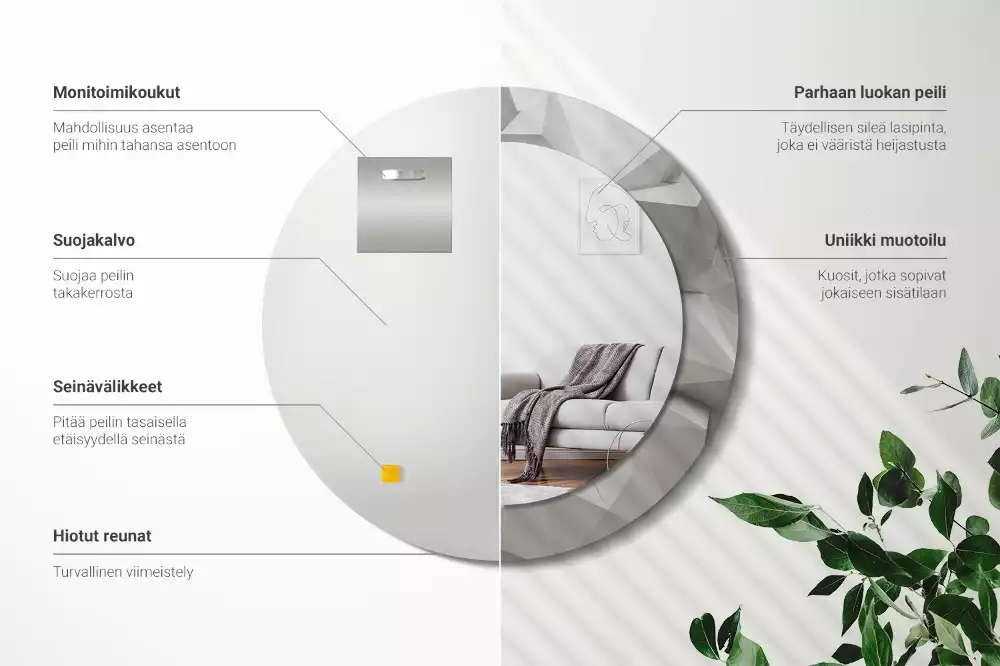 Kerek tükör fali dísz Absztrakt fehér kristály