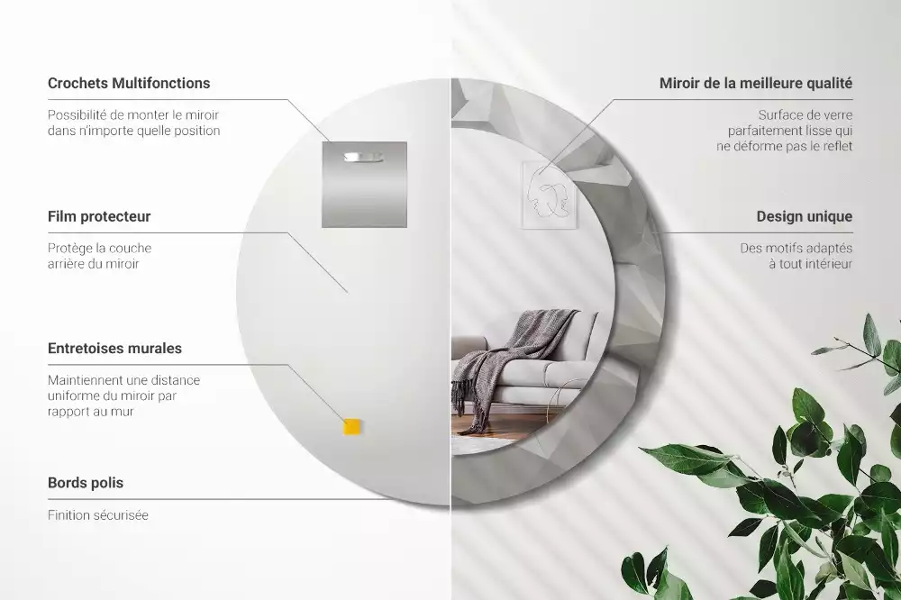 Kerek tükör fali dísz Absztrakt fehér kristály