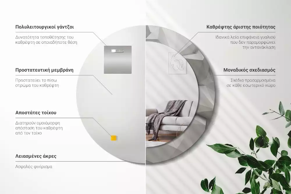 Kerek tükör fali dísz Absztrakt fehér kristály