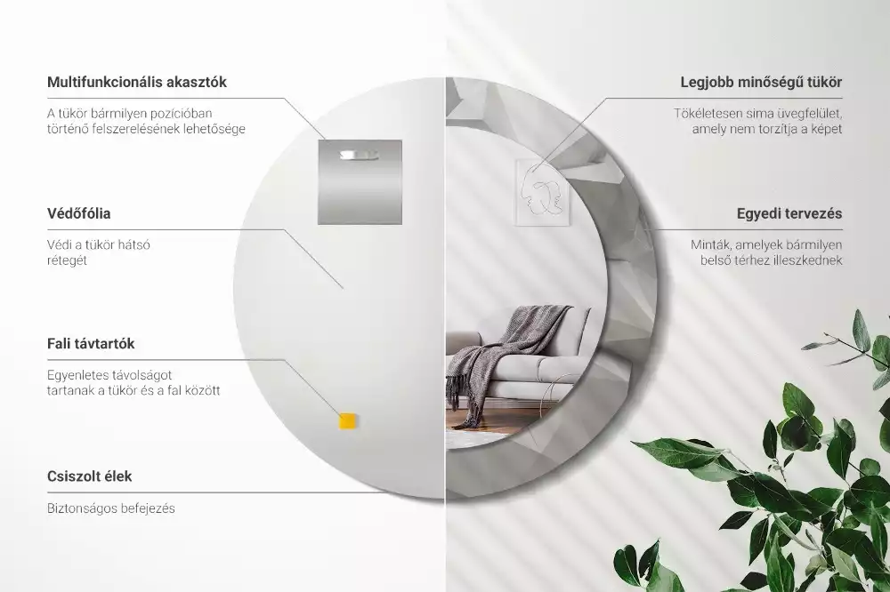 Kerek tükör fali dísz Absztrakt fehér kristály