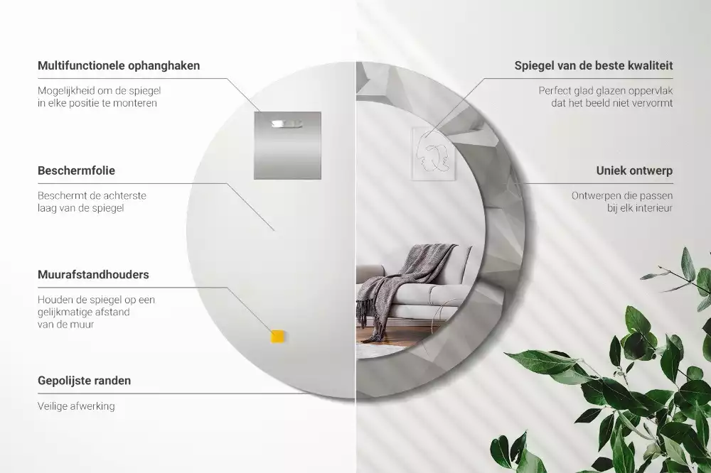 Kerek tükör fali dísz Absztrakt fehér kristály