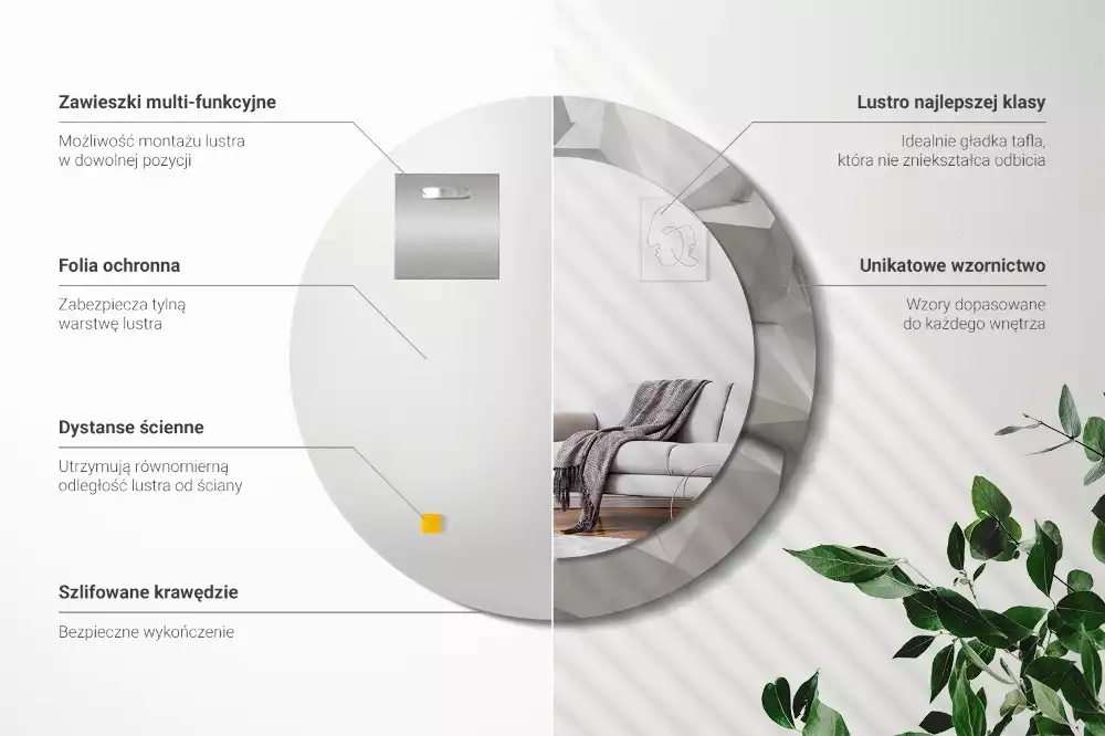 Kerek tükör fali dísz Absztrakt fehér kristály