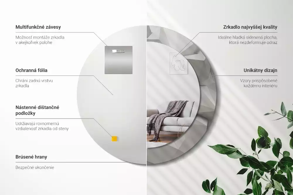 Kerek tükör fali dísz Absztrakt fehér kristály