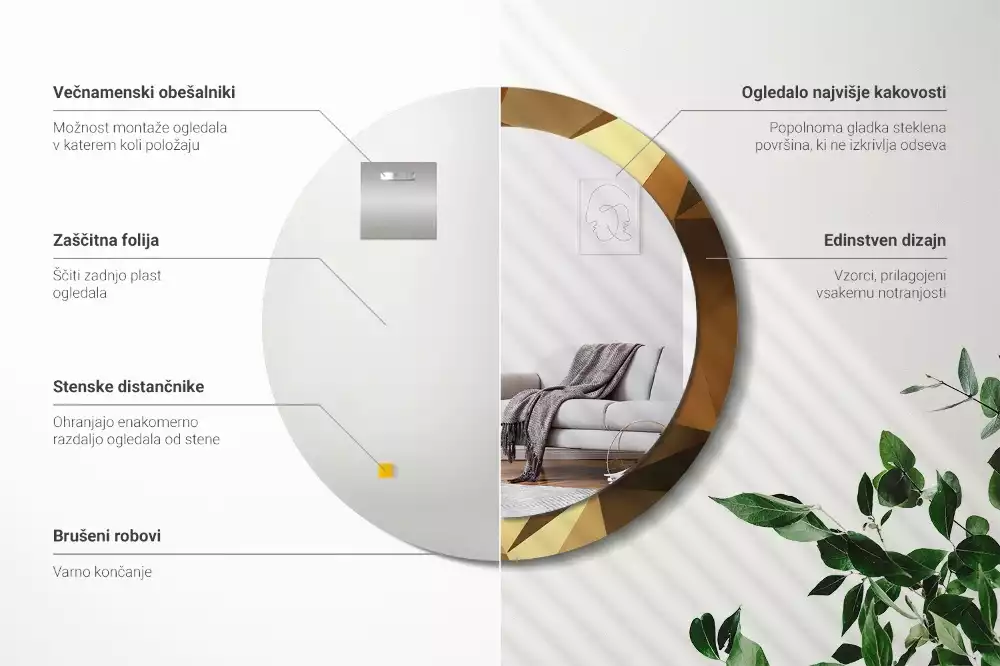 Kerek tükör fali dísz Geometriai minta