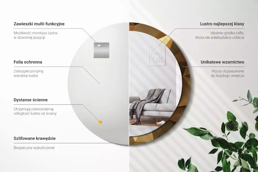 Kerek tükör fali dísz Geometriai minta